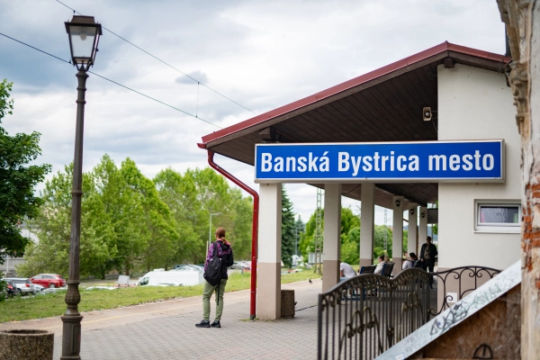 Passengers boarding the train at the station in Banska Bystrica.