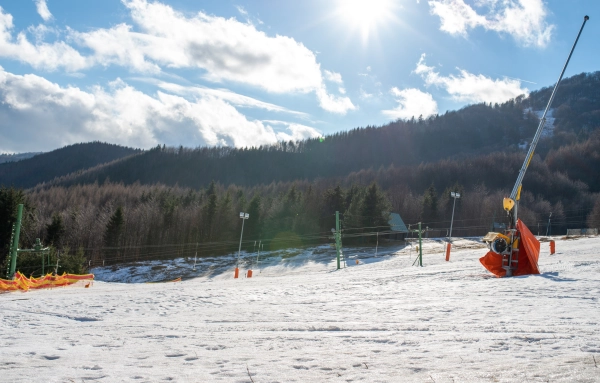Empty ski lift in mild winter.